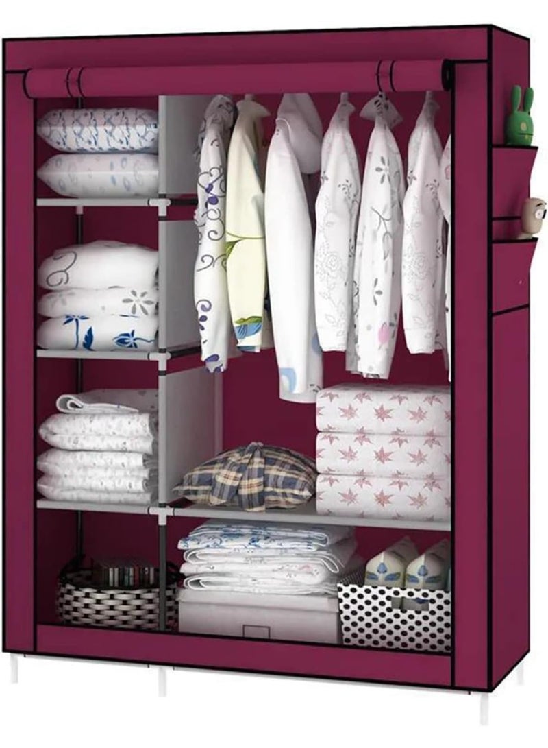 ديكور هيلز خزانة ملابس متعددة الاستخدامات من ديكورهيلز، مصنوعة من مواد غير منسوجة، قابلة للنقل، تتميز بثباتها وسهولة تركيبها، وهي مثالية لخزائن غرف النوم، وتحتوي على 6 أرفف وقضيبين للتعليق. - Image 2