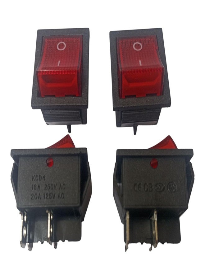 مفتاح هزاز شديد التحمل METAPOD KCD4 16A 250V AC (تشغيل/إيقاف، مؤشر أحمر، SPST) - 4 دبابيس، عبوة من 4 قطع، لتمديد الطاقة، العاكس، والأجهزة - Image 1
