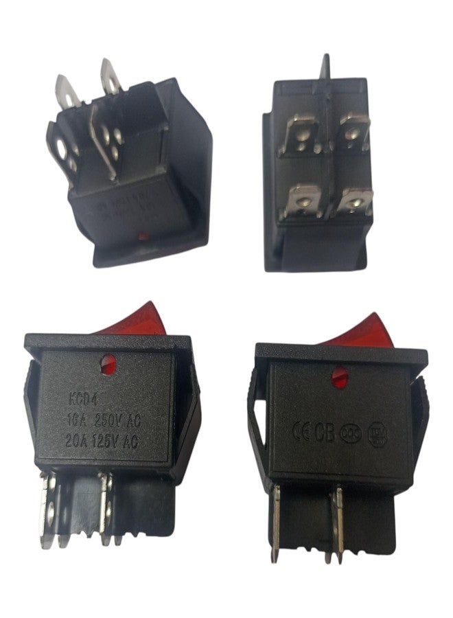 مفتاح هزاز شديد التحمل METAPOD KCD4 16A 250V AC (تشغيل/إيقاف، مؤشر أحمر، SPST) - 4 دبابيس، عبوة من 4 قطع، لتمديد الطاقة، العاكس، والأجهزة - Image 3