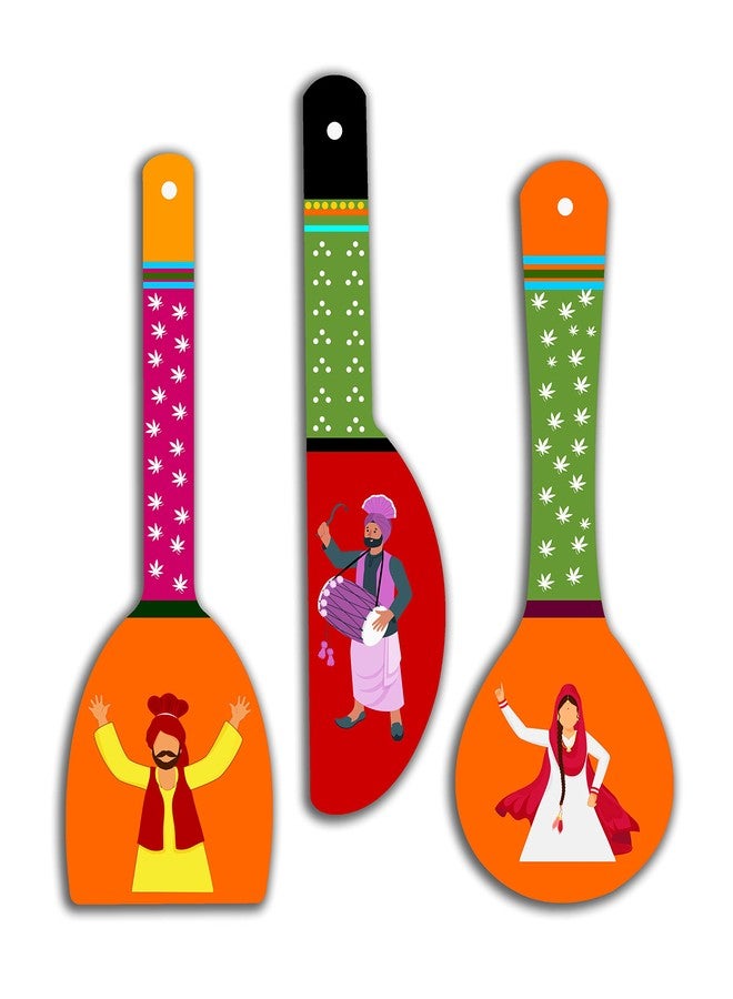SAF paintings Punjabi Culture Wooden Wall Hanger Spoons for Home | Office | Living Room | Gift | Modern Decoration Items | Kitchen Wall Decor | Home Decor Hanging Items WHC-S08 - Image 1