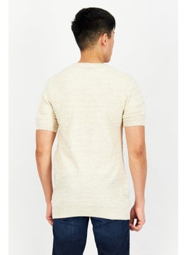 Tailored Recreation Men Crew Neck Short Sleeve Textured T-Shirt, Beige  - Image 3