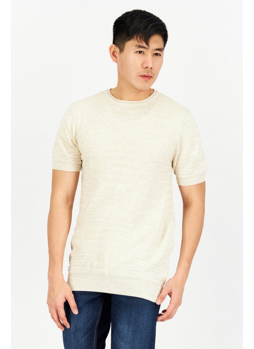 Men Crew Neck Short Sleeve Textured T-Shirt, Beige - pzsku/Z9B4A38335B296DDE292CZ/45/_/1737642342/25538f8a-314f-4d39-98d8-2c0554278a7a