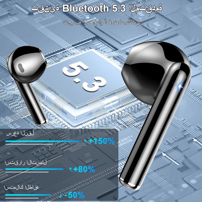 موتوست سماعات أذن لاسلكية، سماعات رأس بلوتوث 5.3 2025 مع ميكروفون ENC لإلغاء الضوضاء، سماعات أذن لاسلكية هاي فاي ستيريو بجهير عميق، 40 ساعة تشغيل، شاشة LED، سماعات أذن مقاومة للماء IP7 USB-C - Image 2
