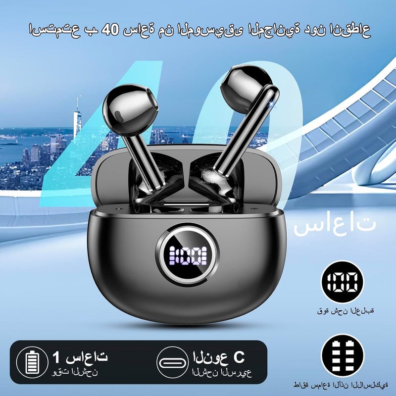 موتوست سماعات أذن لاسلكية، سماعات رأس بلوتوث 5.3 2025 مع ميكروفون ENC لإلغاء الضوضاء، سماعات أذن لاسلكية هاي فاي ستيريو بجهير عميق، 40 ساعة تشغيل، شاشة LED، سماعات أذن مقاومة للماء IP7 USB-C - Image 4