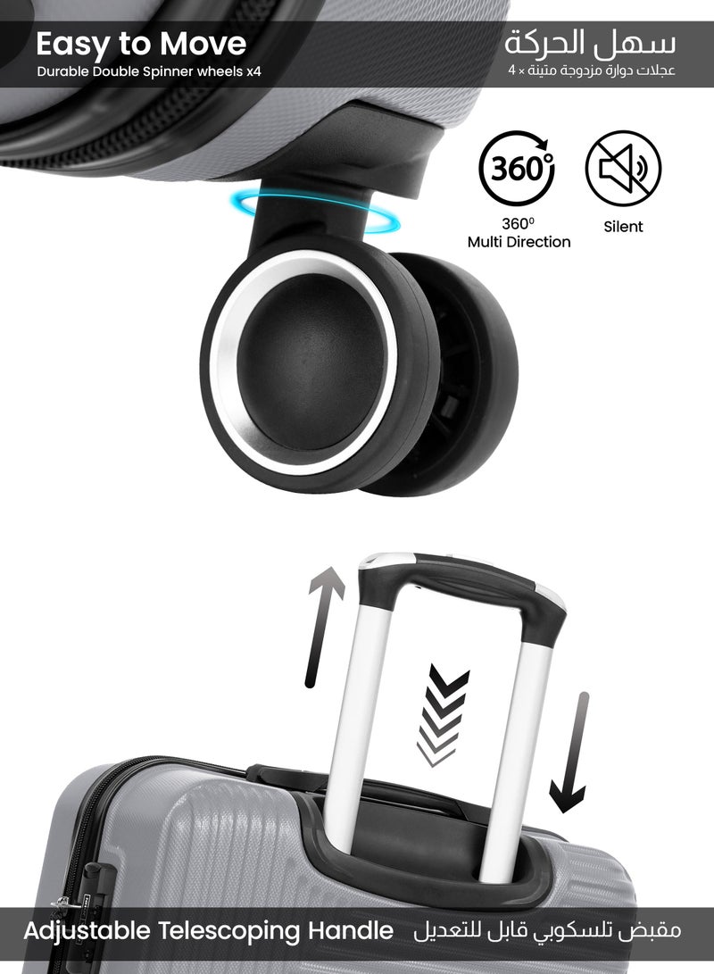 بارا جون حقيبة سفر بعجلات كبيرة وخفيفة من الأكريلونيتريل بيوتادايين ستايرين صلبة -  بوصة تحمل  كجم بعجلات رباعية فضية - Image 3