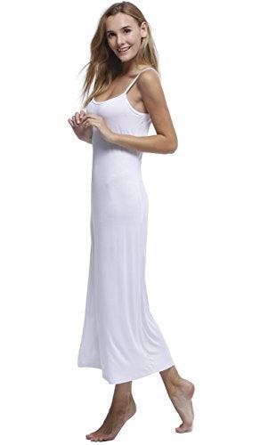 Papicutew Women's Modal Long Full Cami Slip Dress Sleeveless Nightgowns (White, XL) - Image 4