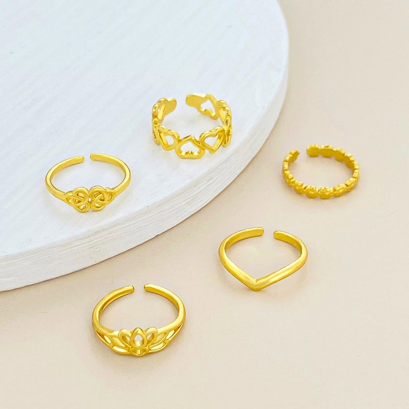 ofeankri Cross-Border New Anklet Ring Retro Hollow Flower Adjustable Toe Ring Beach Foot Jewelry Set of 5 - Image 2