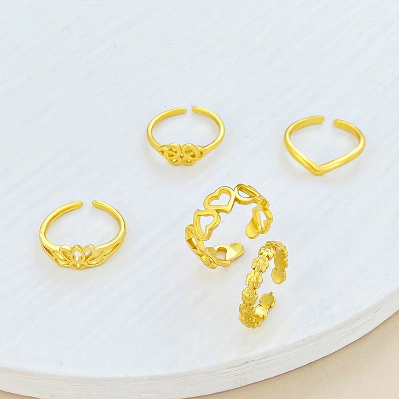 ofeankri Cross-Border New Anklet Ring Retro Hollow Flower Adjustable Toe Ring Beach Foot Jewelry Set of 5 - Image 3