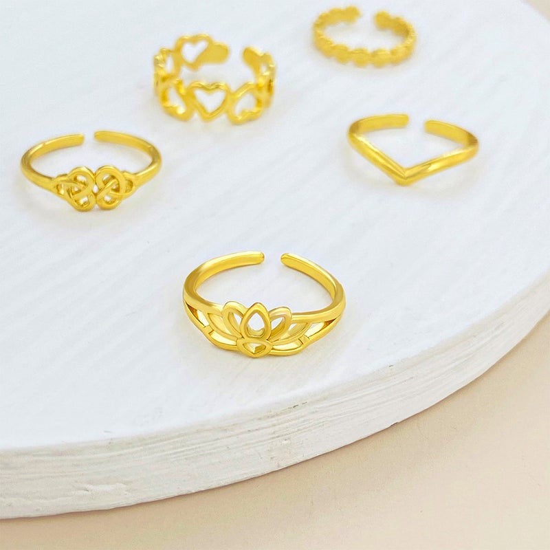 ofeankri Cross-Border New Anklet Ring Retro Hollow Flower Adjustable Toe Ring Beach Foot Jewelry Set of 5 - Image 4