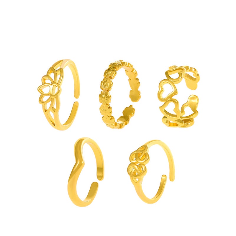 ofeankri Cross-Border New Anklet Ring Retro Hollow Flower Adjustable Toe Ring Beach Foot Jewelry Set of 5 - Image 5