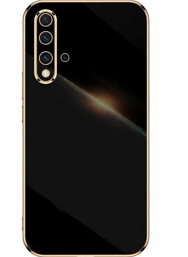 جراب متوافق مع جراب هاتف محمول من السيليكون لهاتف Nova 5T (6.55 بوصة) مع إطار مطلي بالكهرباء (أسود)