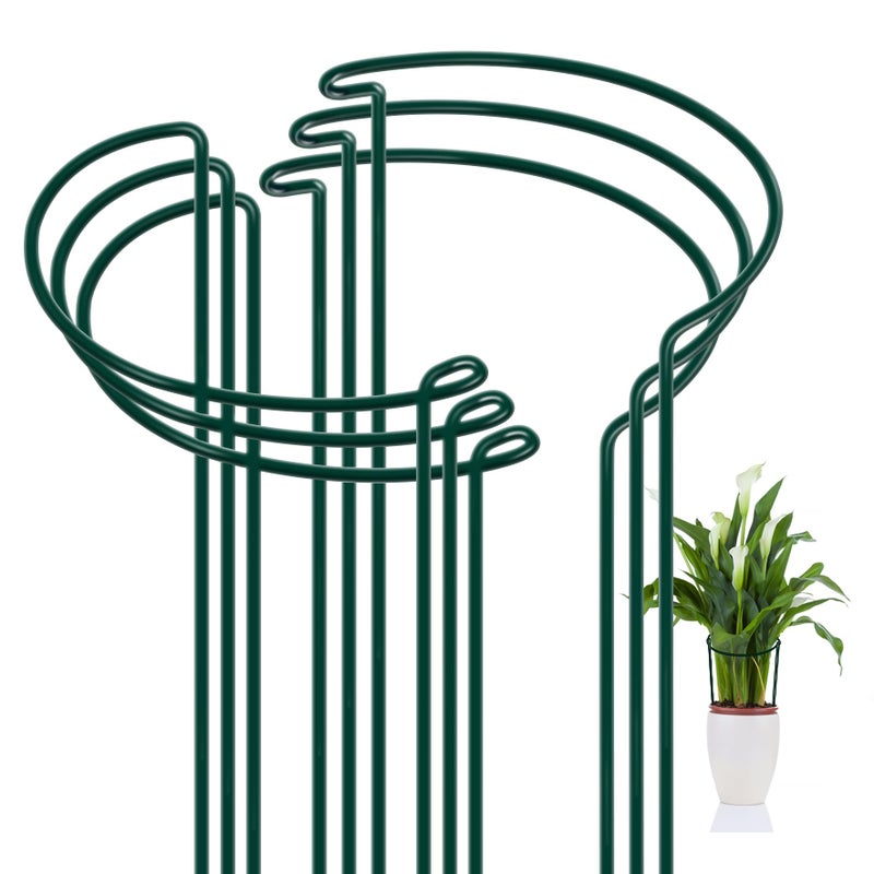 FEED GARDEN 6 Pack Plant Support Stakes, Peony Cages and Supports, Metal Garden Plant Stake(10" Wide x 16" High) Green Half Round Plant Support Rings for Outdoor Indoor Plants, Tomato, Hydrangea - Image 1
