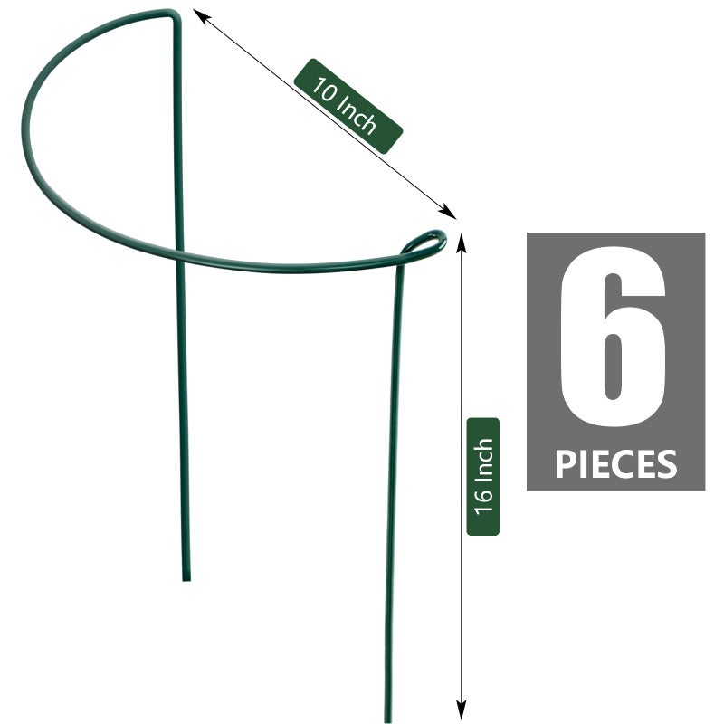 FEED GARDEN 6 Pack Plant Support Stakes, Peony Cages and Supports, Metal Garden Plant Stake(10" Wide x 16" High) Green Half Round Plant Support Rings for Outdoor Indoor Plants, Tomato, Hydrangea - Image 2