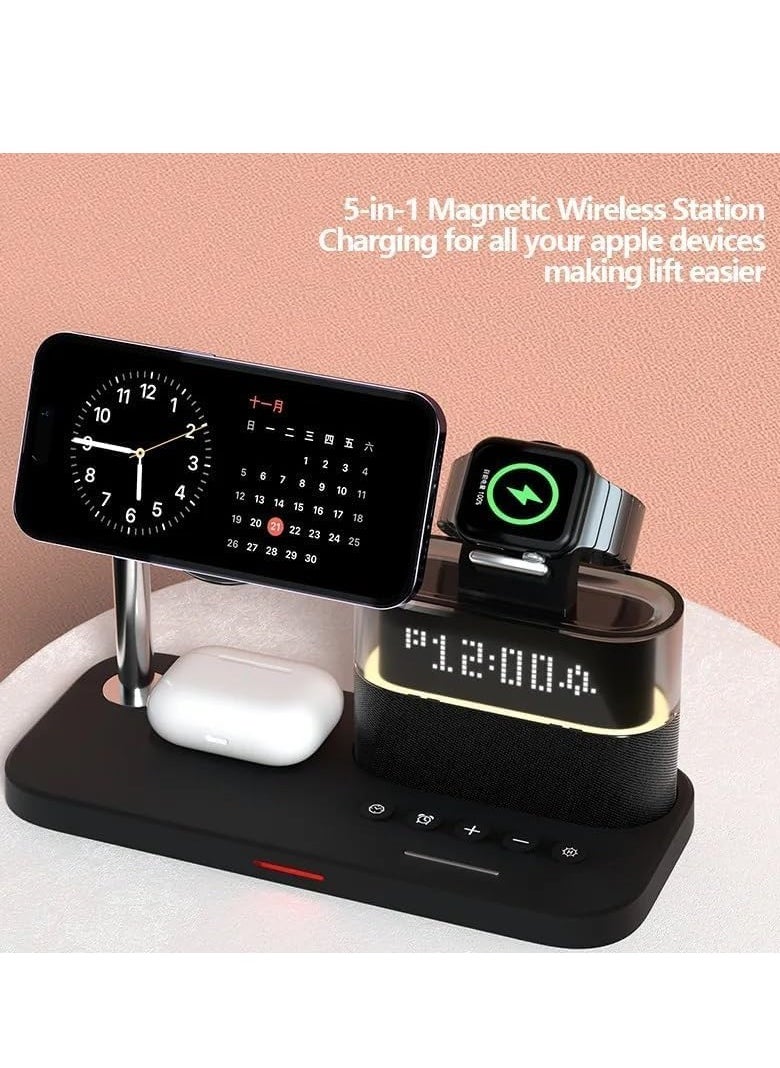 oem - 5-in-1 Charging Station Dock with Touch Colorful RGB Light, Wireless Charger, Alarm Clock, and Multi-device Compatibility for iPhone (Black) - Image 1