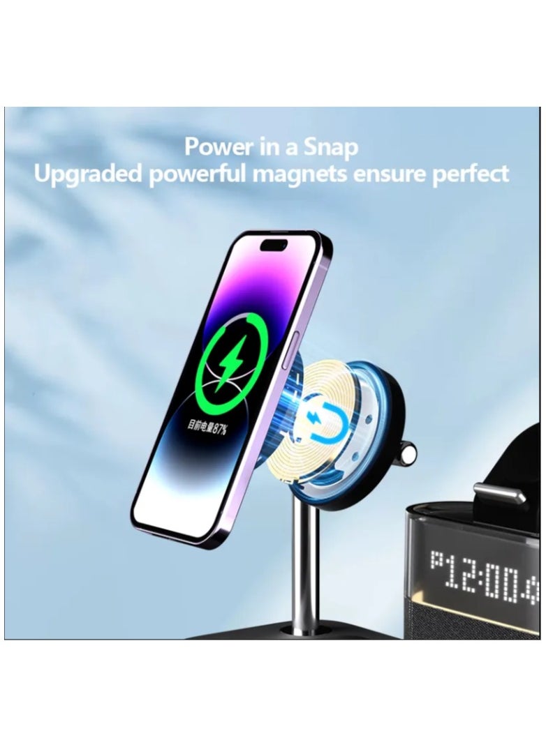 oem - 5-in-1 Charging Station Dock with Touch Colorful RGB Light, Wireless Charger, Alarm Clock, and Multi-device Compatibility for iPhone (Black) - Image 1