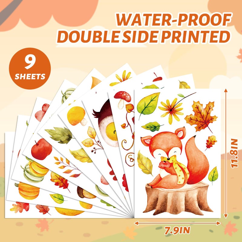 Whaline Fall Window Clings Watercolor Animal Maple Leaves Window Stickers Double-Side Glass Decals for Autumn Thanksgiving Home Party Decoration  7.9 x 11.8 Inch  9 Sheet - Image 5