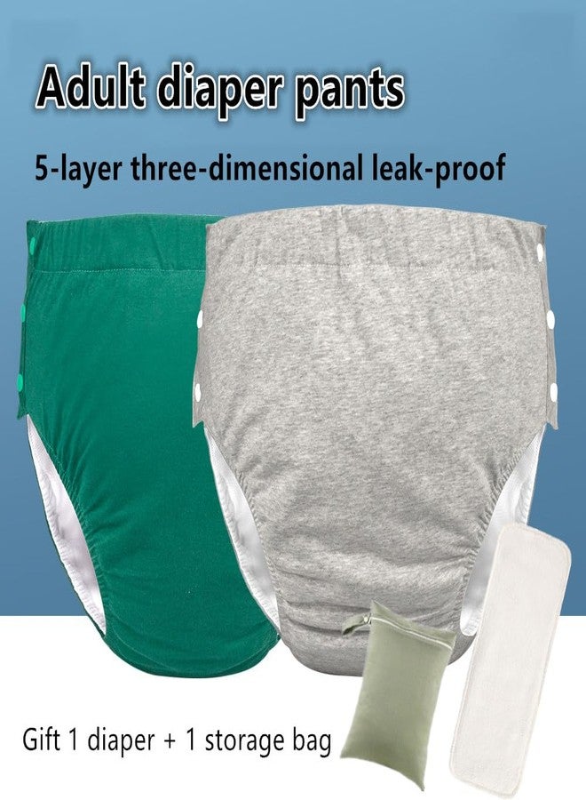 LAROTSUBA Unisex Reusable Adult Waterproof Cloth Diapers,Adjustable Incontinence Pocket Diaper with Snaps,Incontinence Underwear,Anti-Side Leakage Diaper Pants(Green,XXL) - Image 2