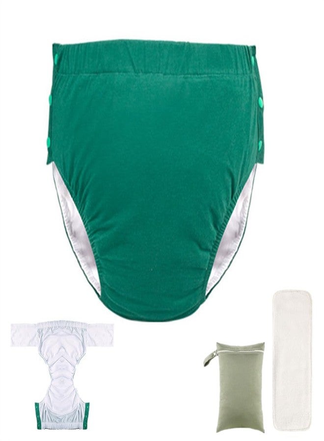 LAROTSUBA Unisex Reusable Adult Waterproof Cloth Diapers,Adjustable Incontinence Pocket Diaper with Snaps,Incontinence Underwear,Anti-Side Leakage Diaper Pants(Green,XXL) - Image 1