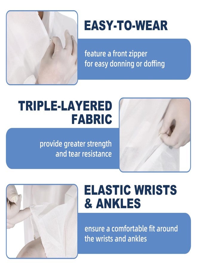 ETERNA Hazmat Suits- 5 Pack Disposable Protective Coveralls with Hood, Zipper, Elastic Wrists, Shoe Covers for Men & Women, Shield from Dirt, Dust, Paint (White, X-Large) - Image 5