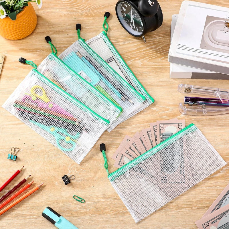 Sherr 120 Pcs Mesh Zipper Pouch Bulk Pencil Pouches 9.45'' x 4.53'' Small Clear Mesh Bags with Zipper A6 Waterproof File Bag Pencil Case for School Office Travel Organization(Green) - Image 4
