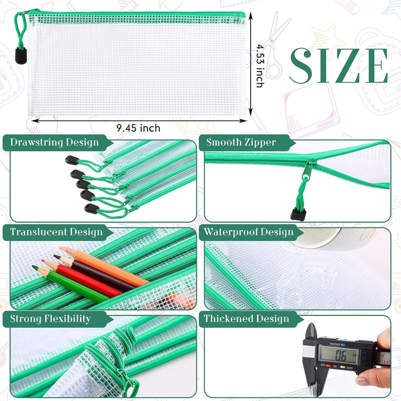 Sherr 120 Pcs Mesh Zipper Pouch Bulk Pencil Pouches 9.45'' x 4.53'' Small Clear Mesh Bags with Zipper A6 Waterproof File Bag Pencil Case for School Office Travel Organization(Green) - Image 2