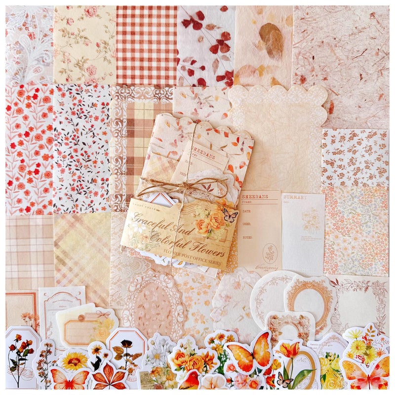 Doraking 100 Pieces Flower Sticker Material Scrapbook Pack - Image 1