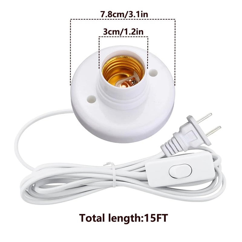 DBKMPZ 15ft Light Socket with Cord E26/ E27 Light Bulb Socket with On/Off Switch Hanging Light Cord Extension,for Balcony, Garage Installation Lighting - Image 2
