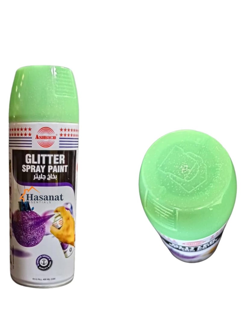 HASANAT ESSENTIALS Essentials Glitter Spray Paint Intense Shimmer Finish Multi Surface Sparkling Scrapbooking DIY Decorations Interior Use 400ML Various Colors (Green)