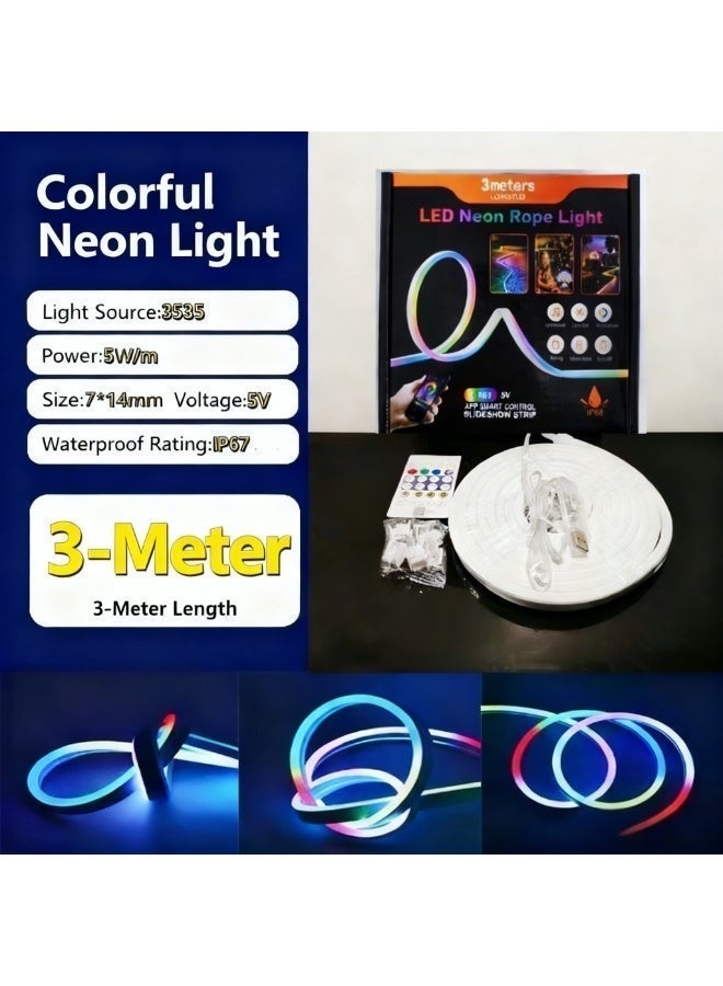 JAYATO 3M Smart RGB LED Strip Light, App-Controlled Neon Light Strip with IC Chasing Flow Effects, Music Sync, Flexible Colorful Light for Bedroom, Party & Home Decoration - Image 1