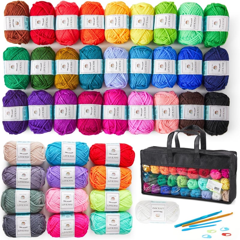 Inscraft 48 PCS Crochet Yarn Kit, 1400 Yards 40 Colors Acrylic Yarn Skeins, 2 Crochet Hooks, 2 Weaving Needles, 4 Stitch Markers, 1 Bag, for Crocheting & Knitting, Gift for Beginners and Adults - Image 1