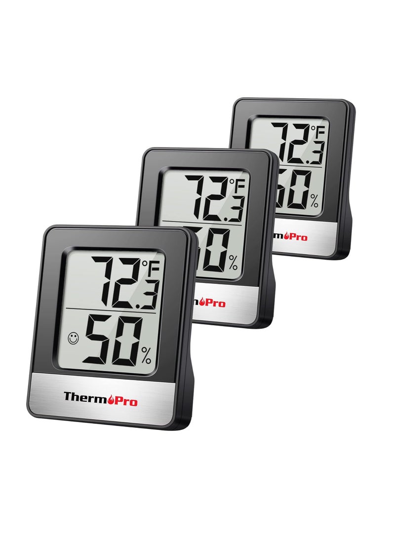ThermoPro - ThermoPro TP49 3 Pieces Digital Hygrometer Indoor Thermometer Humidity Meter Mini Hygrometer Thermometer with Temperature and Humidity Monitor Room Thermometer, Black - Image 1