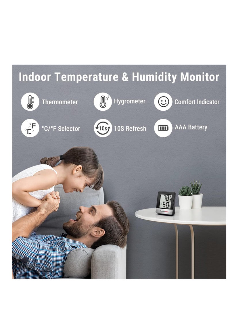ThermoPro - ThermoPro TP49 3 Pieces Digital Hygrometer Indoor Thermometer Humidity Meter Mini Hygrometer Thermometer with Temperature and Humidity Monitor Room Thermometer, Black - Image 1