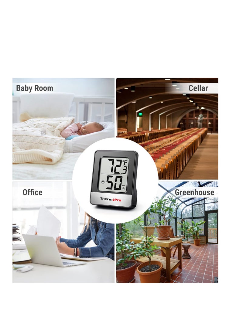 ThermoPro - ThermoPro TP49 3 Pieces Digital Hygrometer Indoor Thermometer Humidity Meter Mini Hygrometer Thermometer with Temperature and Humidity Monitor Room Thermometer, Black - Image 1