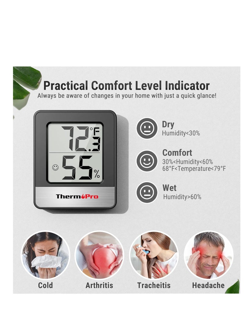 ThermoPro - ThermoPro TP49 3 Pieces Digital Hygrometer Indoor Thermometer Humidity Meter Mini Hygrometer Thermometer with Temperature and Humidity Monitor Room Thermometer, Black - Image 1
