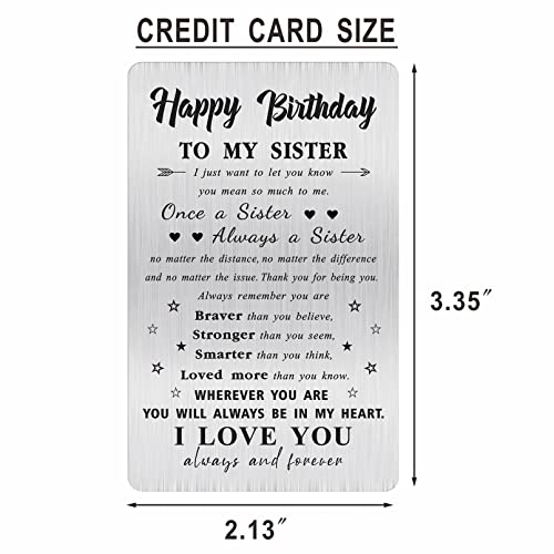 Alotozo Personalized Birthday Card for Sister - Laser Engraved Stainless Steel Wallet Card, Sister Birthday Gift, Durable Bday Keepsake - Image 2