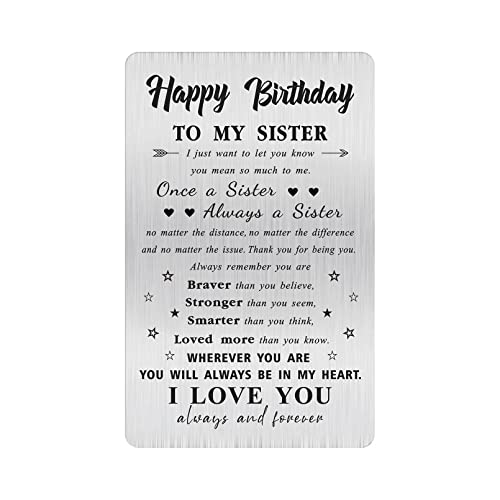 Alotozo Personalized Birthday Card for Sister - Laser Engraved Stainless Steel Wallet Card, Sister Birthday Gift, Durable Bday Keepsake - Image 1