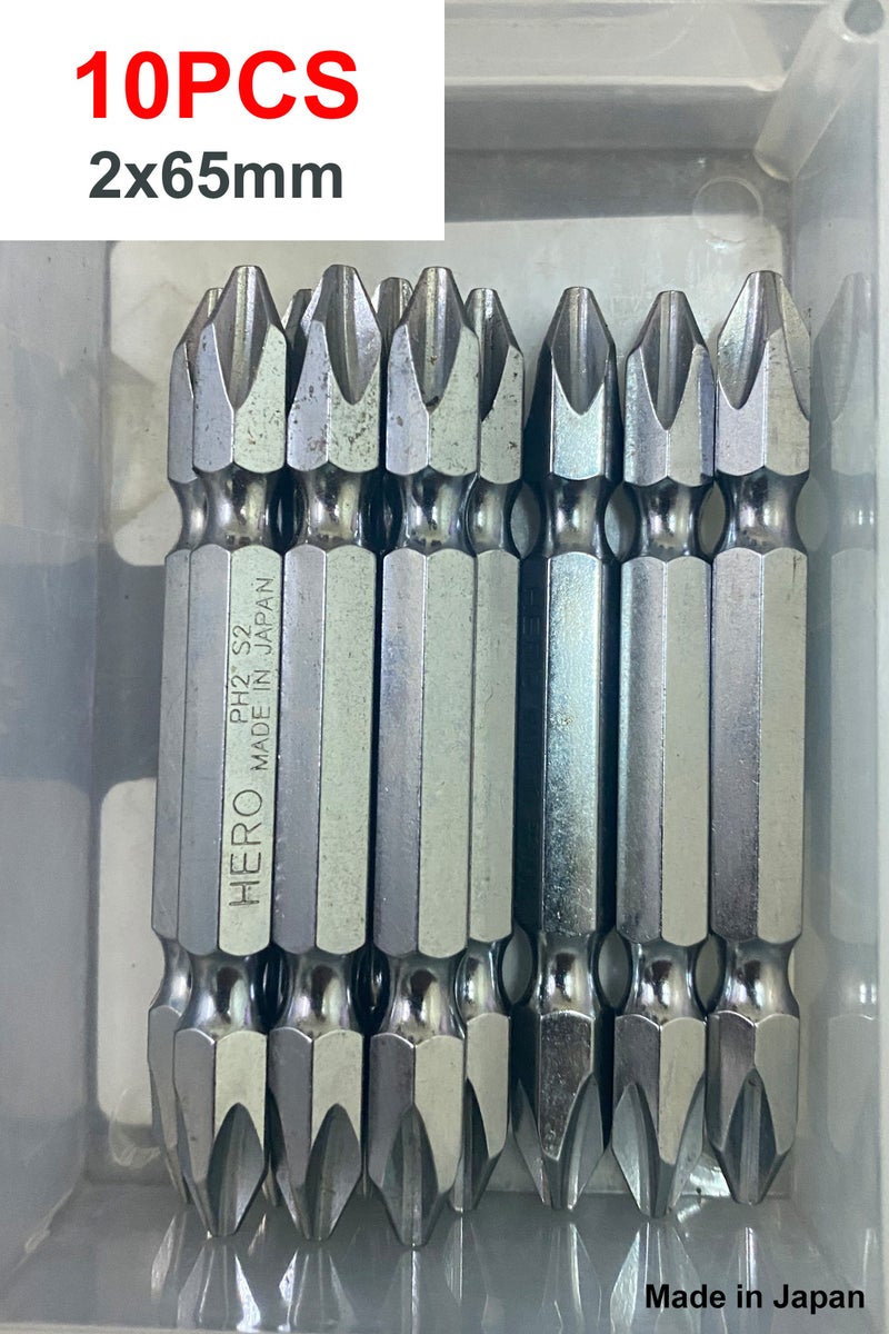 Hero Phillips Cr-V Screwdriver Bits 2x2x65mm - Pack of 10 bits - Image 1