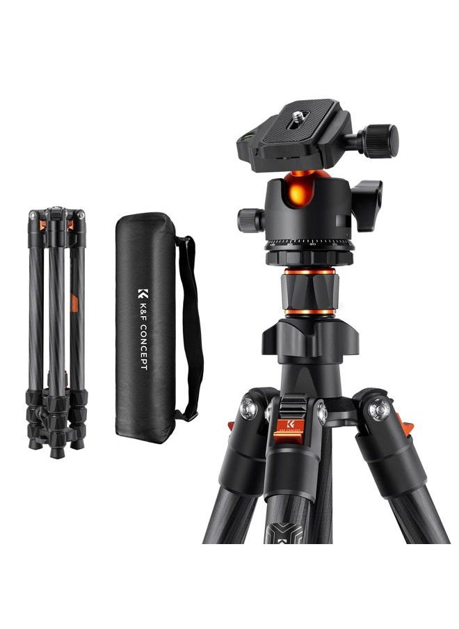 K&F Concept 64 inch/163cm Carbon Fiber Camera Tripod,Lightweight Travel Tripod with 36mm Metal Ball Head Load Capacity 8kg/17.6lbs,Quick Release Plate,for DSLR Cameras Indoor Outdoor Use K254C2+BH-36L  - Image 1