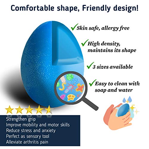 The Friendly Swede Stress Balls for Adults — 3 Squeeze Balls for Hand Therapy, Stress Relief & Hand Strength; Exercise for Grip Strength with 3 Resistance Levels; Egg-Shaped & Skin-Safe - Image 4