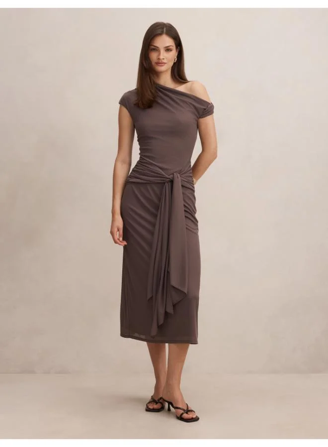 فورايفر نيو Piper Draped Tie Mesh Midi Dress