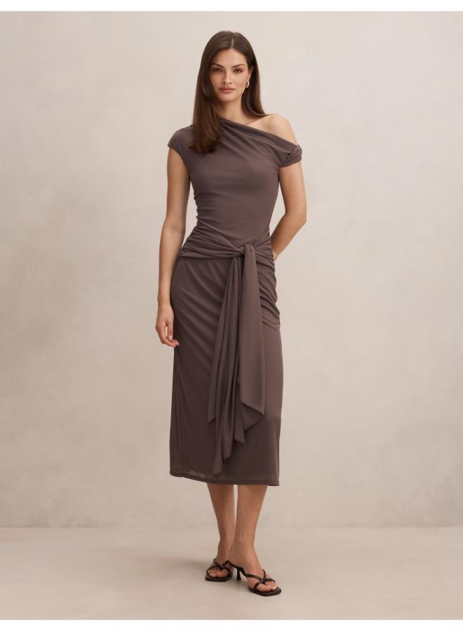 forever new Piper Draped Tie Mesh Midi Dress - Image 1