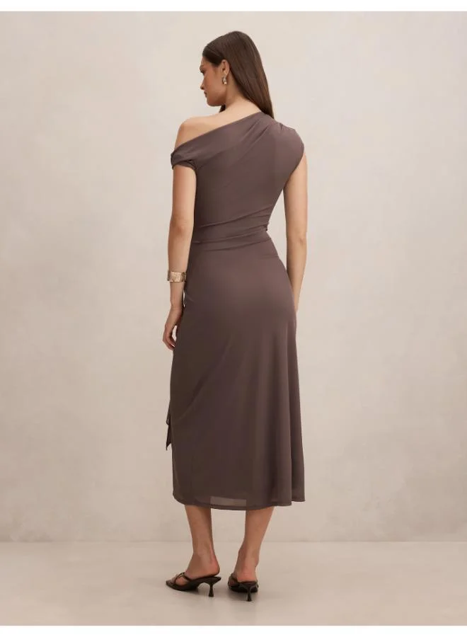 فورايفر نيو Piper Draped Tie Mesh Midi Dress