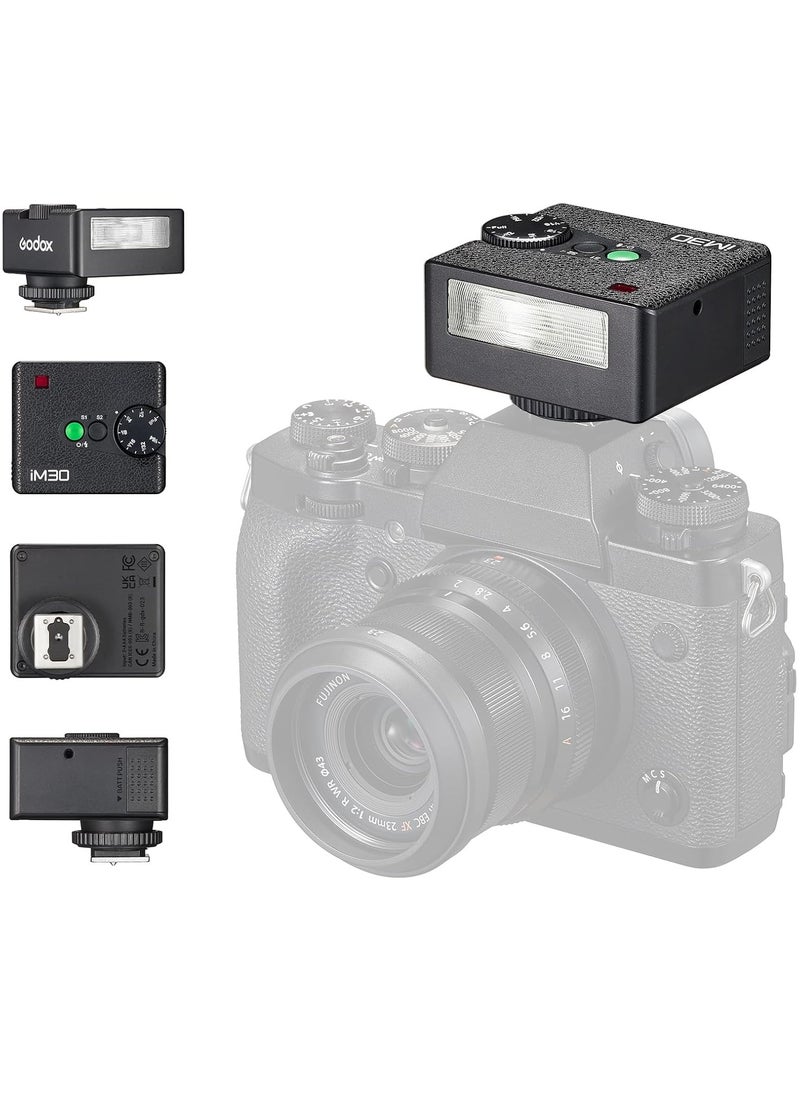Godox iM30 Mini Flash Camera Flash, GN15 7 Levels Flash Output CCT 6500K±200K Mini Flash Speedlite 230 Full Power Flash for Canon Sony Nikon Fuji Olympus Camera  - Image 1
