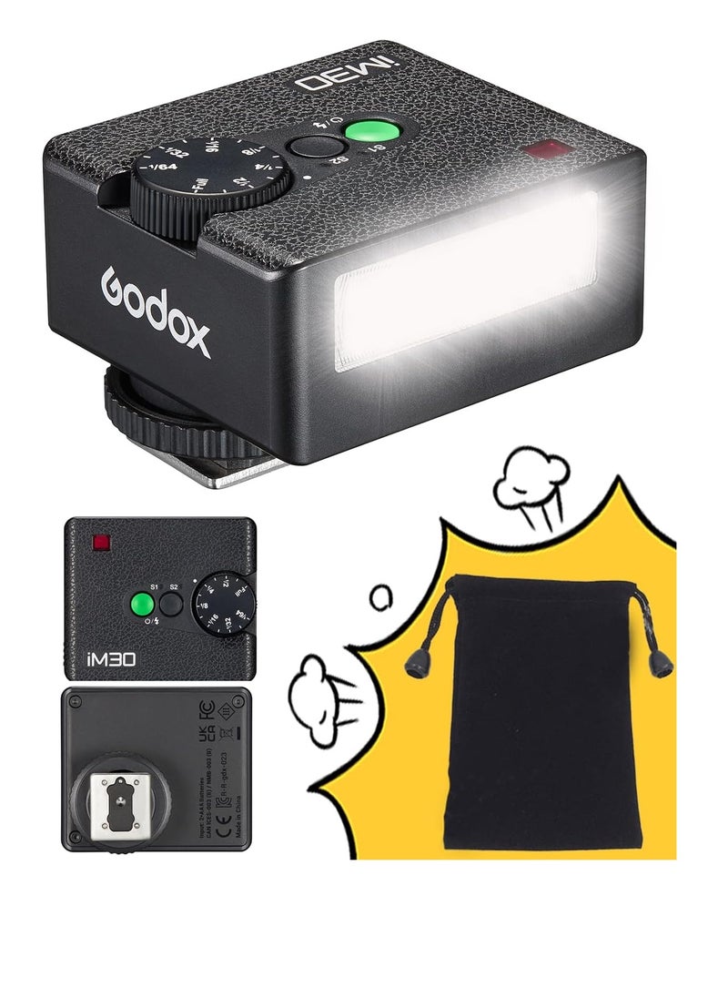 Godox - iM30 Mini Flash Camera Flash, GN15 7 Levels Flash Output CCT 6500K±200K Mini Flash Speedlite 230 Full Power Flash for Canon Sony Nikon Fuji Olympus Camera - Image 1