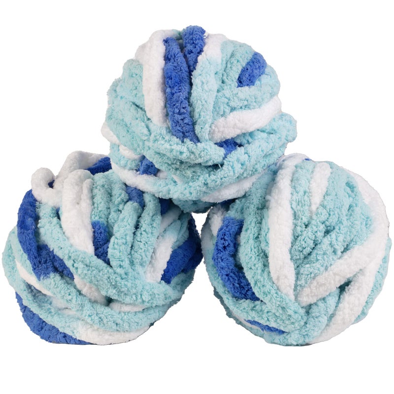 iDIY Chunky Yarn 3 Pack Skeins 72 Yards Tie Dye White Light Blue Dark Blue Fluffy Chenille Yarn for Soft Throw  Baby Blankets Arm Knitting  DIY Crafts  Projects Chrochet 20 or 25 Gift
