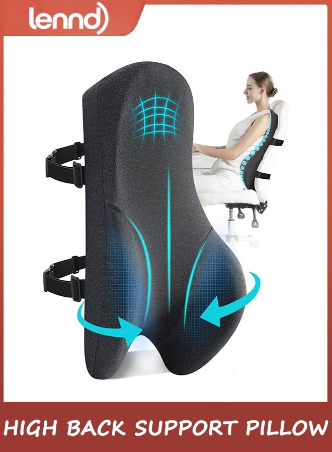 LENND High Back Support Pillow for Office Chair, Fully Support Entire Back Cushion Pain Relief Promotes Posture- Memory Foam Lumbar Support Pillow for Offfice Chair, Desk, Gaming, Recliner Chair - Image 1