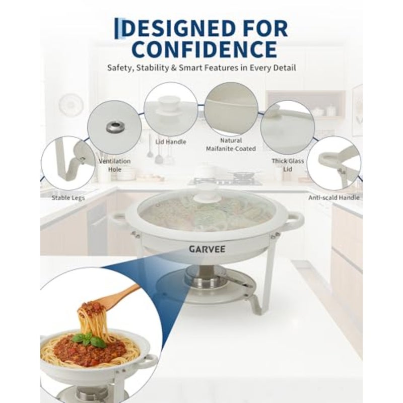 Maifanite-Coated Chafing Dishes Set 5.3QT Buffet Food Warmers with Glass Lid, Non-Stick Stone Finish, Stackable and Scratch-Resistant Ideal for Wedding, Party, Catering 2 Pack - Image 2
