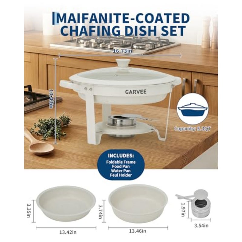 Maifanite-Coated Chafing Dishes Set 5.3QT Buffet Food Warmers with Glass Lid, Non-Stick Stone Finish, Stackable and Scratch-Resistant Ideal for Wedding, Party, Catering 2 Pack - Image 4