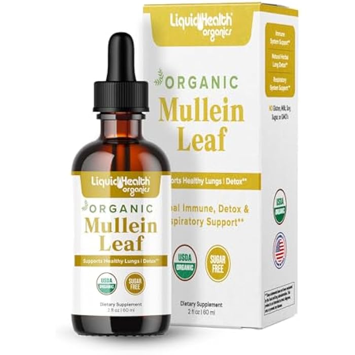 LIQUIDHEALTH USDA Organic Mullein Leaf Extract Drops for Lungs - Herbal Cleansing Drops for Smokers, Immune Support, Respiratory Health - 1000mg, 60-Day Supply, Sugar-Free, Made in USA (2 fl oz) - Image 1