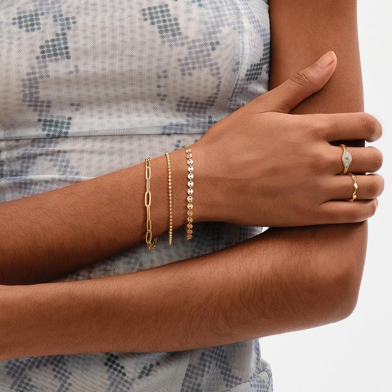 ميفيكو سوار MEVECCO للنساء مطلي بالذهب عيار 14 قيراطًا، سلسلة رقيقة، مجوهرات بسيطة، صناعة يدوية لطيفة، بسيطة، مناسبة لها - Image 2